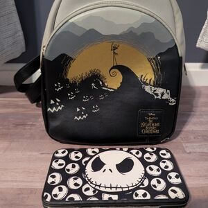 The Nightmare Before Christmas Mini Backpack in Black, White & Gold, Jack Wallet